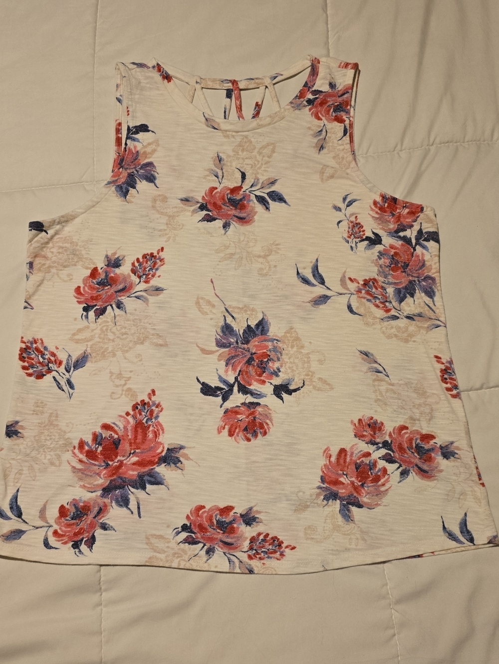 Floral Tank Top in Cream and Coral